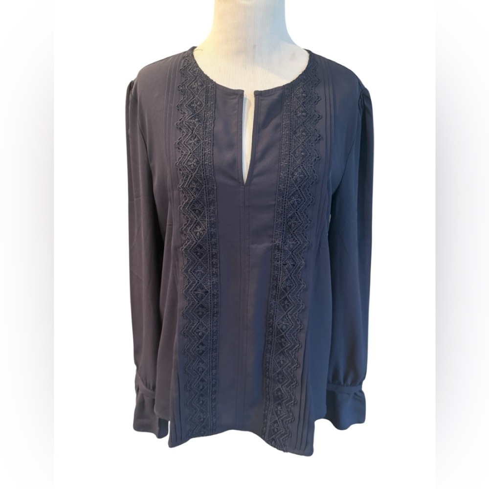 Ann Taylor Blue Mandarin Collar Blouse